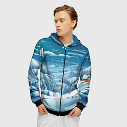 Толстовка 3D на молнии мужская Новогодний пейзаж природа, цвет: 3D-черный — фото 2