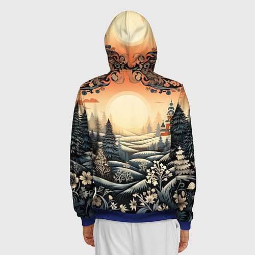 Мужская толстовка на молнии Зимний предновогодний пейзаж / 3D-Синий – фото 4