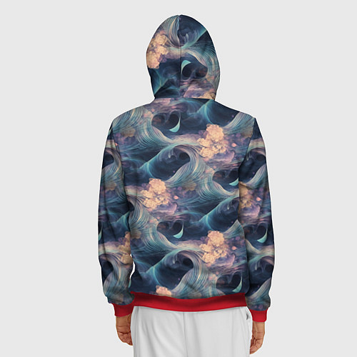 Мужская толстовка на молнии Волнообразная фрактальная абстракция / 3D-Красный – фото 4