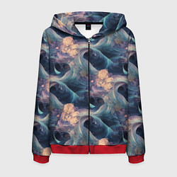 Толстовка 3D на молнии мужская Волнообразная фрактальная абстракция, цвет: 3D-красный