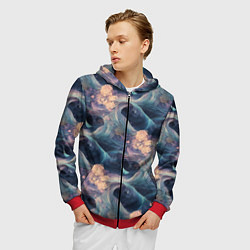 Толстовка 3D на молнии мужская Волнообразная фрактальная абстракция, цвет: 3D-красный — фото 2