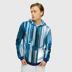 Толстовка 3D на молнии мужская Киберпанк полосы белый и синий, цвет: 3D-синий — фото 2