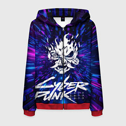 Толстовка 3D на молнии мужская Cyberpunk 2077: samurai blue, цвет: 3D-красный
