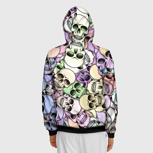 Мужская толстовка на молнии Разноцветные черепа паттерн / 3D-Черный – фото 4