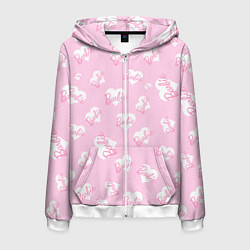 Толстовка 3D на молнии мужская Барби: белые сердца на розовом паттерн, цвет: 3D-белый