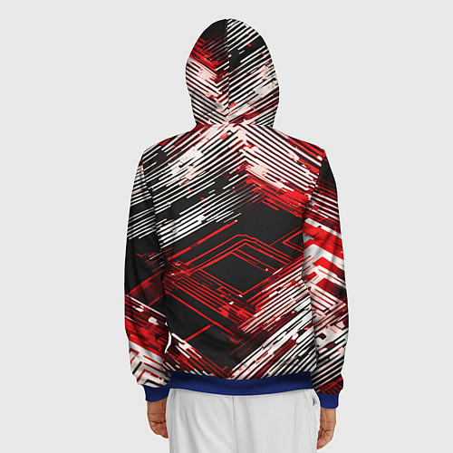 Мужская толстовка на молнии Киберпанк линии белые и красные / 3D-Синий – фото 4