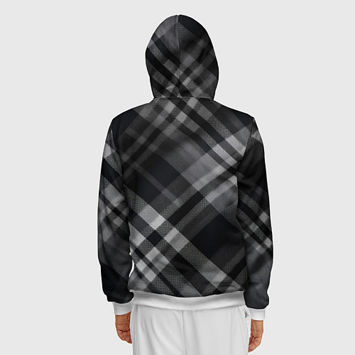 Мужская толстовка на молнии Черно-белая диагональная клетка в шотландском стил / 3D-Белый – фото 4