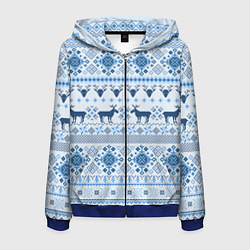 Толстовка 3D на молнии мужская Blue sweater with reindeer, цвет: 3D-синий
