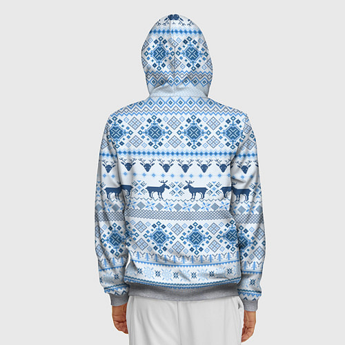 Мужская толстовка на молнии Blue sweater with reindeer / 3D-Меланж – фото 4