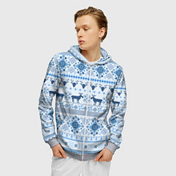 Толстовка 3D на молнии мужская Blue sweater with reindeer, цвет: 3D-меланж — фото 2
