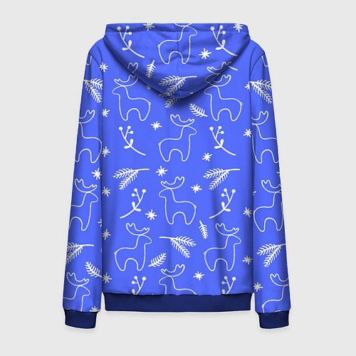 Мужская толстовка на молнии Синий рождественский принт с оленями / 3D-Синий – фото 2