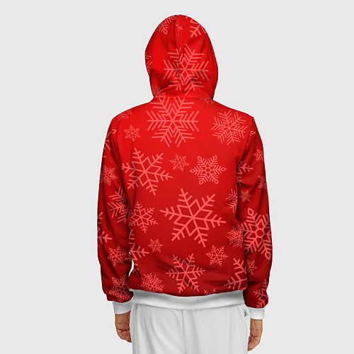 Мужская толстовка на молнии Красные снежинки / 3D-Белый – фото 4