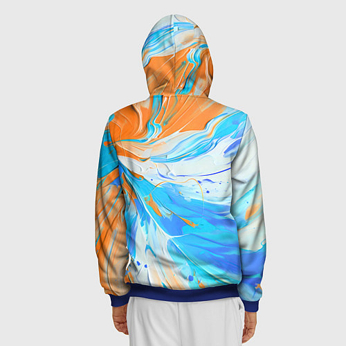Мужская толстовка на молнии Голубая и оранжевая краска / 3D-Синий – фото 4