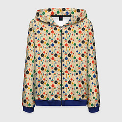 Толстовка 3D на молнии мужская Разноцветные ёлочные игрушки, цвет: 3D-синий