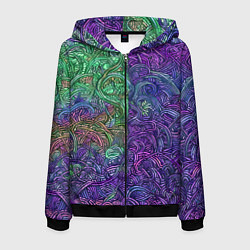 Толстовка 3D на молнии мужская Вьющийся узор фиолетовый и зелёный, цвет: 3D-черный