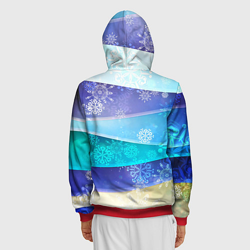 Мужская толстовка на молнии Абстрактный синий волнистый фон со снежинками / 3D-Красный – фото 4