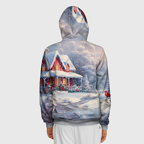 Мужская толстовка на молнии Новогодний снежный дом / 3D-Меланж – фото 4