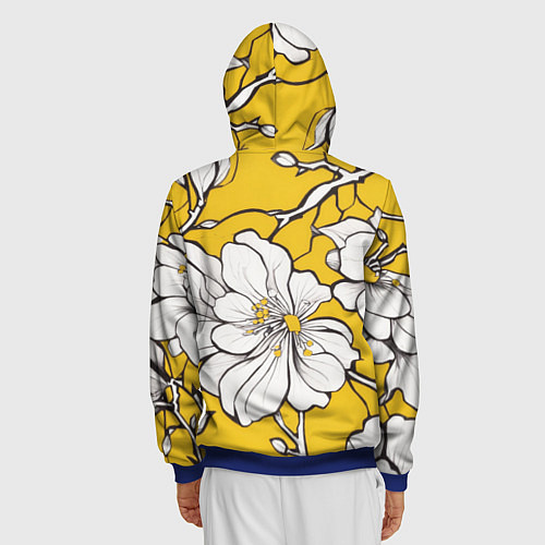 Мужская толстовка на молнии Японский паттерн цветов / 3D-Синий – фото 4
