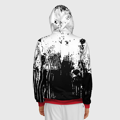 Мужская толстовка на молнии Черно-белая абстракция гранж / 3D-Красный – фото 4
