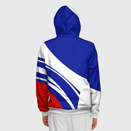 Мужская толстовка на молнии Герб России на абстрактных полосах / 3D-Белый – фото 4