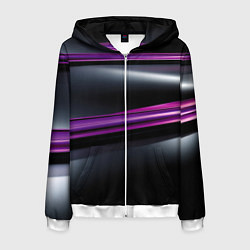 Толстовка 3D на молнии мужская Фиолетовые полосы на черном фоне, цвет: 3D-белый
