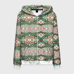 Толстовка 3D на молнии мужская Орнамент зеленый мелкий икат, цвет: 3D-белый