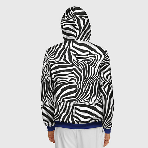 Мужская толстовка на молнии Шкура зебры черно - белая графика / 3D-Синий – фото 4