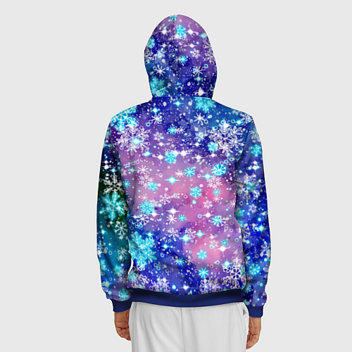 Мужская толстовка на молнии Снежинки - морозный паттерн / 3D-Синий – фото 4