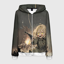 Толстовка 3D на молнии мужская Девушка с пистолетом, цвет: 3D-белый