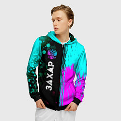 Толстовка 3D на молнии мужская Захар и неоновый герб России по-вертикали, цвет: 3D-черный — фото 2