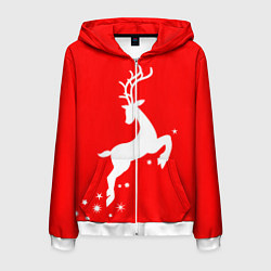 Толстовка 3D на молнии мужская Рождественский олень Red and white, цвет: 3D-белый