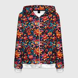 Толстовка 3D на молнии мужская Красивый русский узор, цвет: 3D-белый