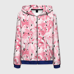 Толстовка 3D на молнии мужская Стая розовых фламинго, цвет: 3D-синий