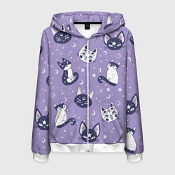 Мужская толстовка на молнии Мистические кошечки - паттерн фиолетовый