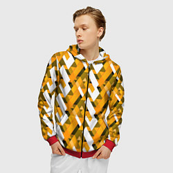 Толстовка 3D на молнии мужская White and yellow shapes, цвет: 3D-красный — фото 2