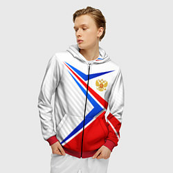 Толстовка 3D на молнии мужская Герб РФ - классические цвета флага, цвет: 3D-красный — фото 2