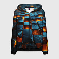 Толстовка 3D на молнии мужская Темные плитки в лаве, цвет: 3D-черный