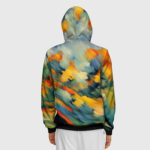 Мужская толстовка на молнии Жёлтые и синие мазки / 3D-Черный – фото 4
