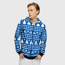 Толстовка 3D на молнии мужская Синий свитер с новогодними оленями, цвет: 3D-черный — фото 2