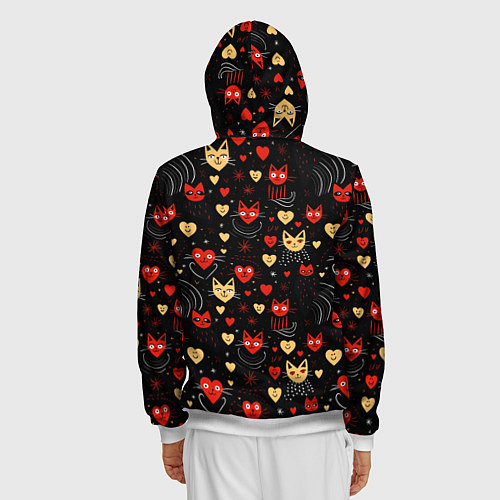 Мужская толстовка на молнии Паттерн с сердечками и котами валентинка / 3D-Белый – фото 4