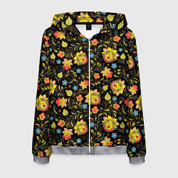 Мужская толстовка на молнии Хохломская роспись разноцветные цветы