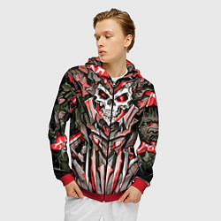 Толстовка 3D на молнии мужская Красный череп в камне, цвет: 3D-красный — фото 2