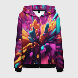 Толстовка 3D на молнии мужская Яркий всплеск, цвет: 3D-черный