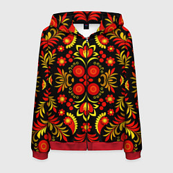 Толстовка 3D на молнии мужская Хохломской народный орнамент - Россия, цвет: 3D-красный