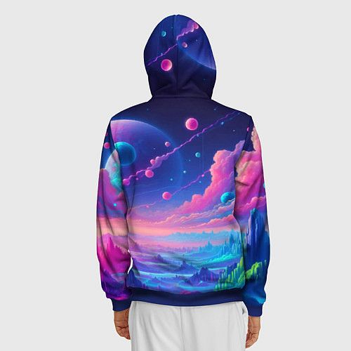 Мужская толстовка на молнии Fantastic space landscape - neon glow / 3D-Синий – фото 4