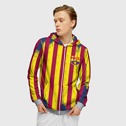Толстовка 3D на молнии мужская Полосатые цвета футбольного клуба Барселона, цвет: 3D-меланж — фото 2