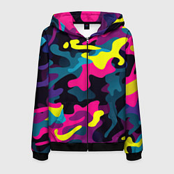 Толстовка 3D на молнии мужская Кислотная яркая абстракция в камуфляжном стиле, цвет: 3D-черный