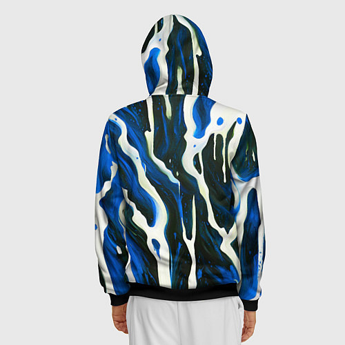 Мужская толстовка на молнии Текучая краска белая и синяя / 3D-Черный – фото 4