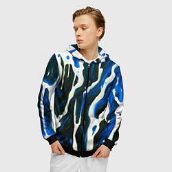 Толстовка 3D на молнии мужская Текучая краска белая и синяя, цвет: 3D-черный — фото 2