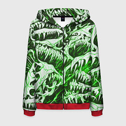 Мужская толстовка на молнии Белые клыки на зелёном фоне